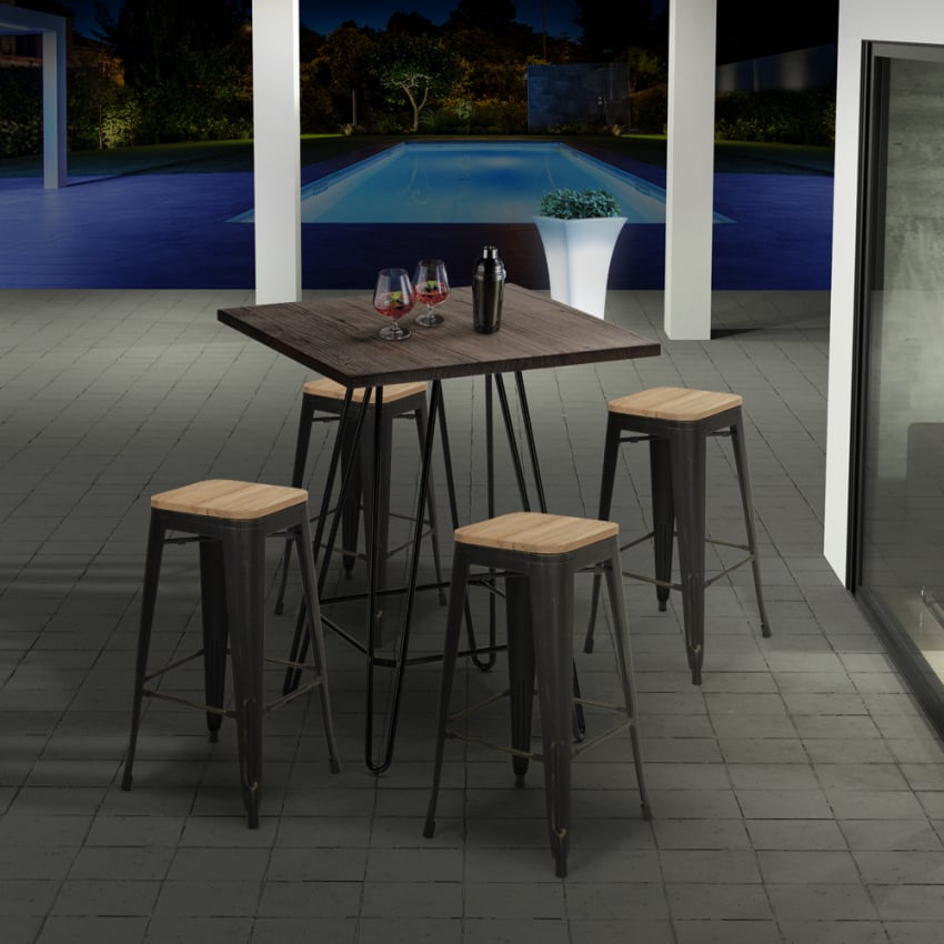 Set Da Bar 3 Pezzi VidaXL - Tavolo E 2 Sgabelli Alti, Legno Rovere E Acciaio Grigio, Per Esterni
