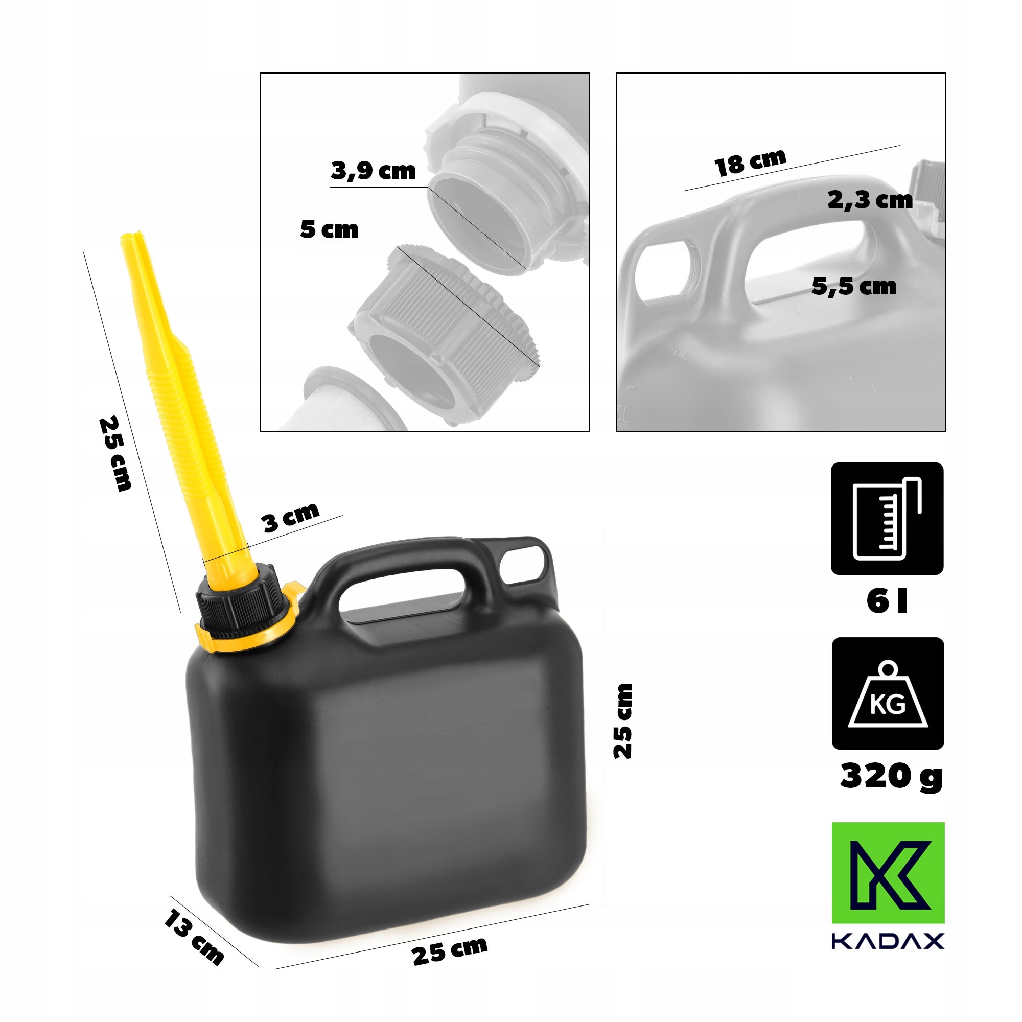 Lata de combustível KADAX Lata de plástico 6L + Funil - 3