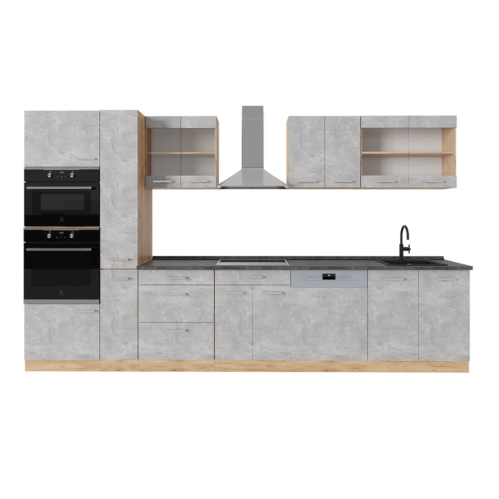 Vicco Kompletna kuchnia R-Line, Beton/złoty dąb, 350 cm , BP Antracyt
