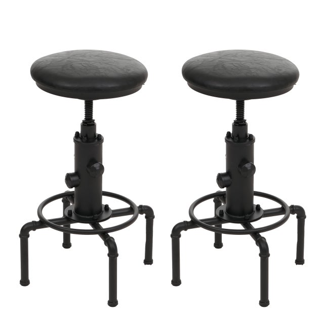 Zestaw 2 stołków barowych HWC-N23, stołki barowe z regulowaną wysokością, obrotowe, industrialne, metalowe, ze sztucznej skóry ~ czarne