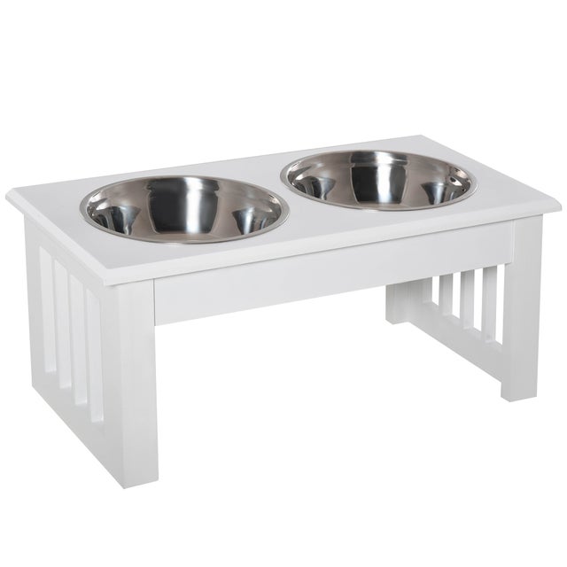 Alimentador de Animais PawHut Branco MDF, Aço Inoxidável 44x24x15cm