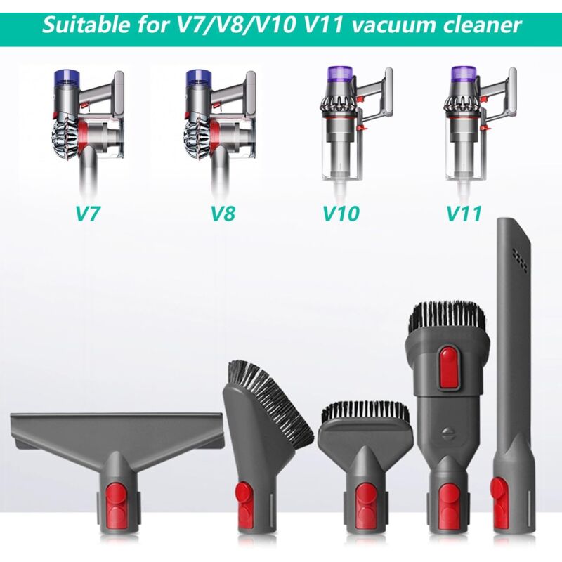 5 Pièces Accessoires Aspirateur pour Dyson V7/V8/V10/V11 (Gris) 3 Brosse + 2 Embout, Pièces Détachées pour Sol/Matelas/Plafonds - 2