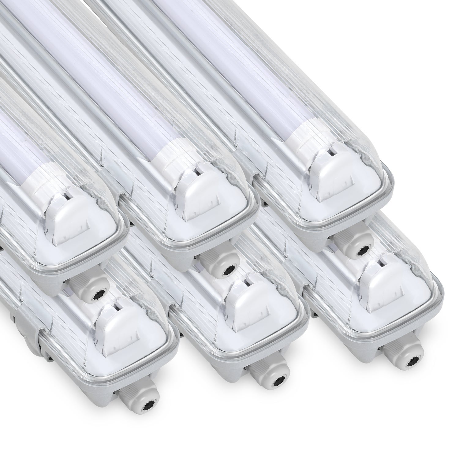Zestaw 6 reflektorków LED do łazienki, biały, do garażu, pralni, 120 cm, 1 świetlówka T8 18 W, barwa biała neutralna 4500 K, IP65