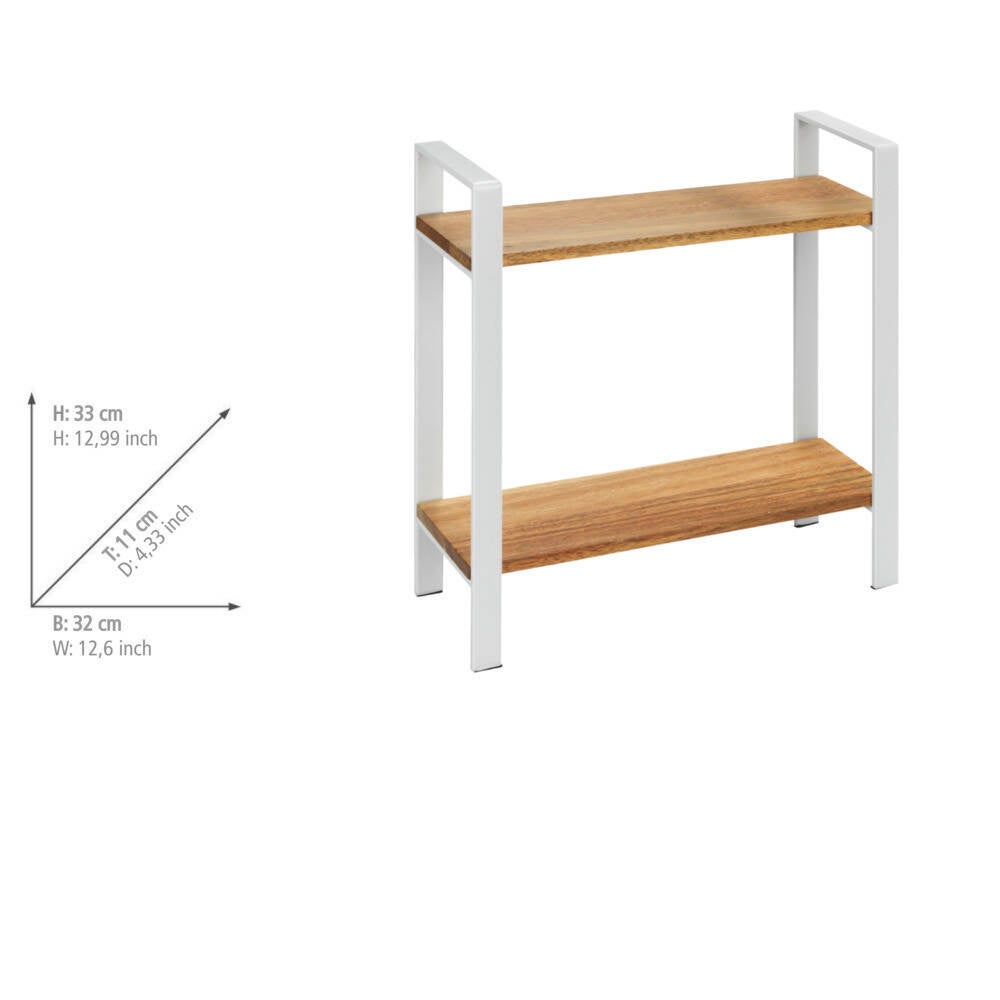 Etagère de Cuisine LOUISA - 2 Niveaux - Rangement épices - Métal Blanc, Bois - 32x33x11cm - 4