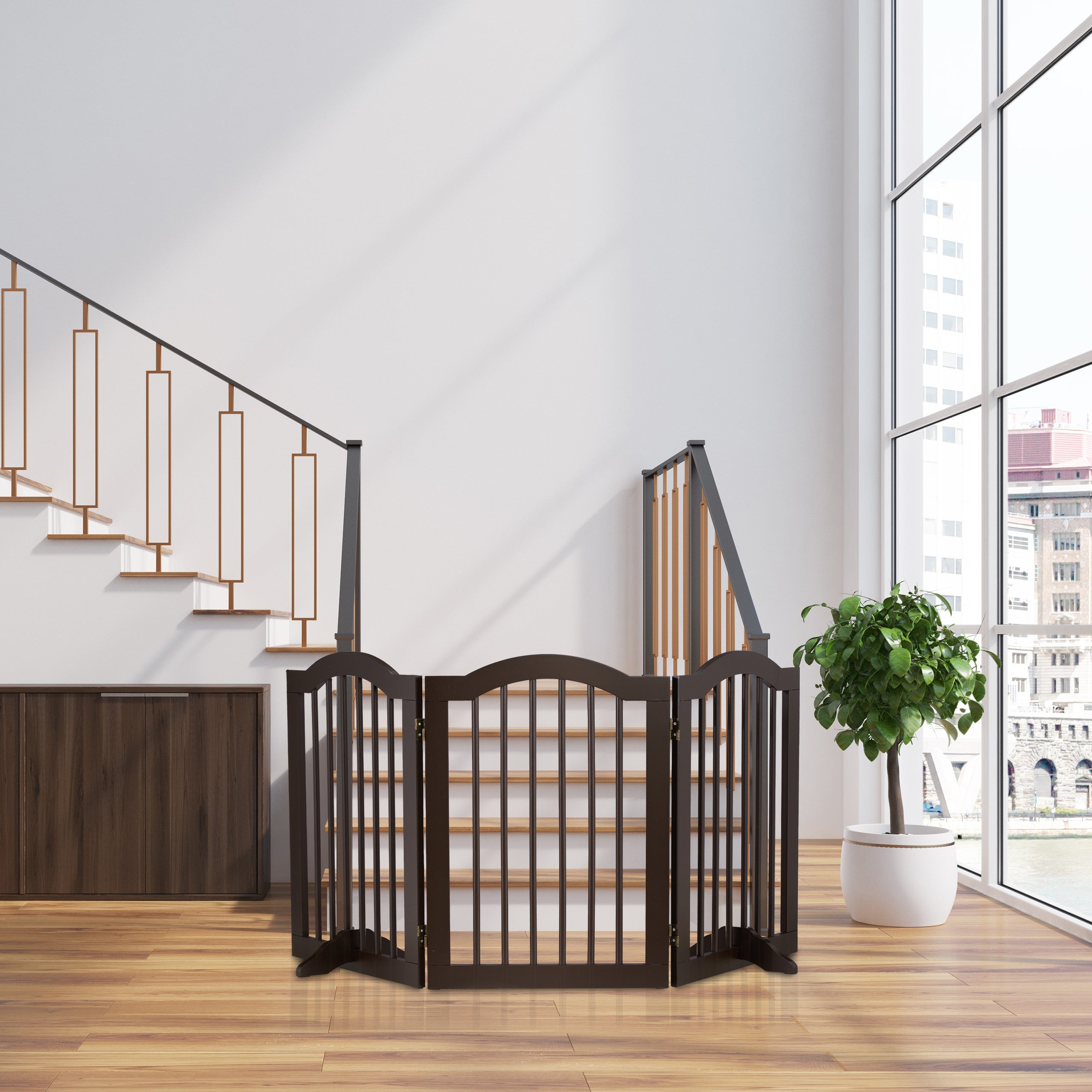 Cancelletto Di Sicurezza Per Bambini E Animali | 4 Pannelli MDF 70x207cm | Barriera Per Scale E Porte