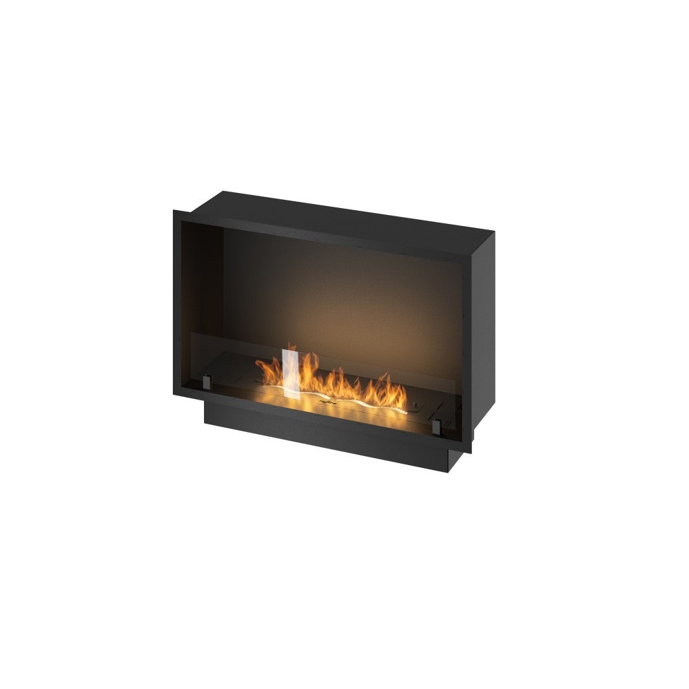 Kominek bioetanolowy Inside Black 800 do zabudowy - matowa czerń, ze szkłem, palnik 1 l, nowoczesny design