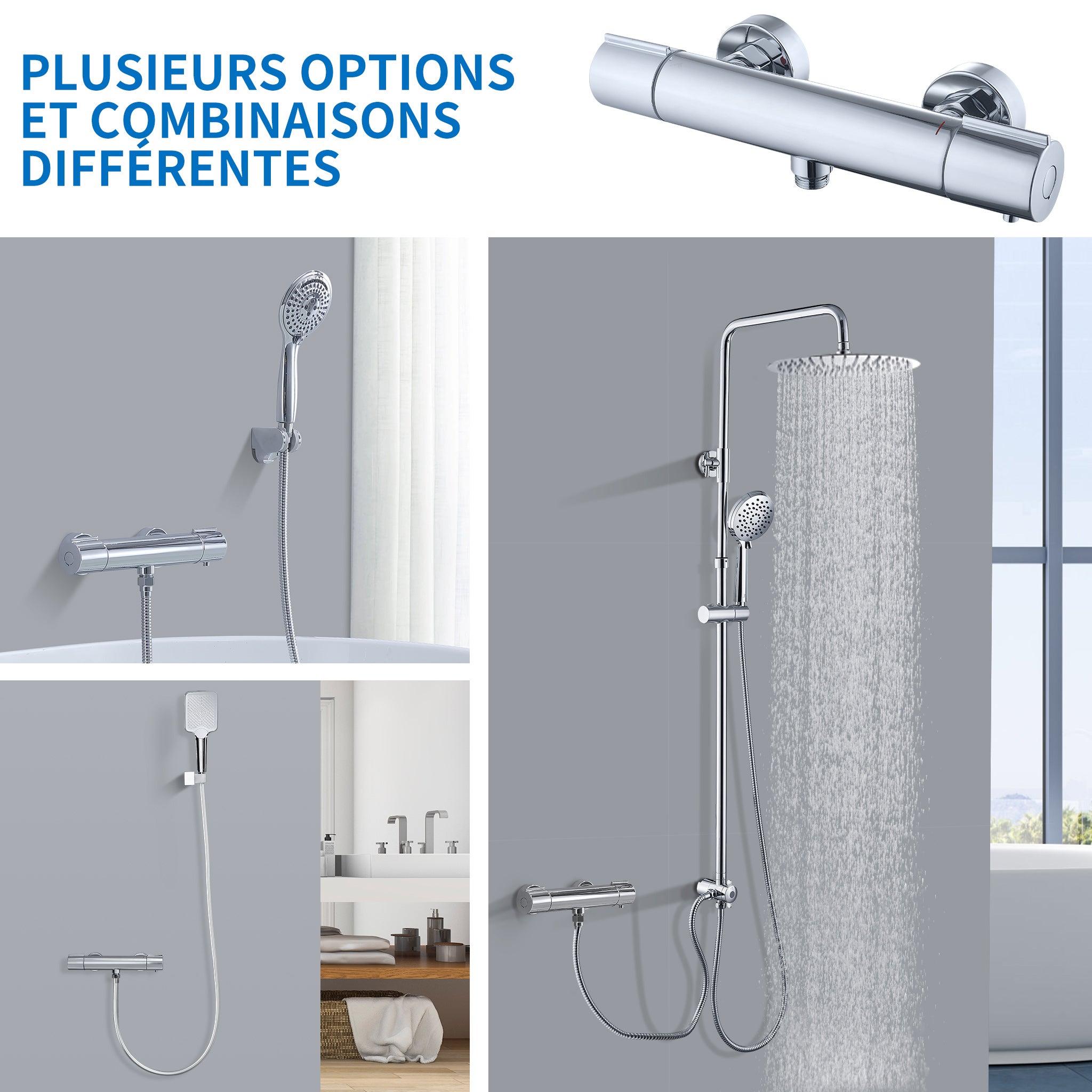 Mitigeur Thermostat Douche Robinet Mitigeur Douche pour Colonne de Douche Baignoire Robinetterie de Bain en Laiton Chromé - 9