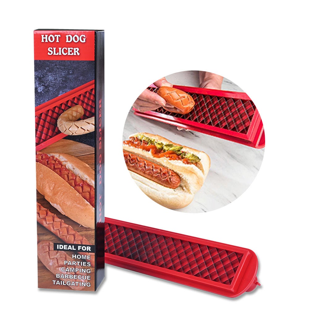 Narzędzie do krojenia hot dogów, narzędzie do grillowania do kuchni, na grilla, na kemping i do ogrodu, czerwone