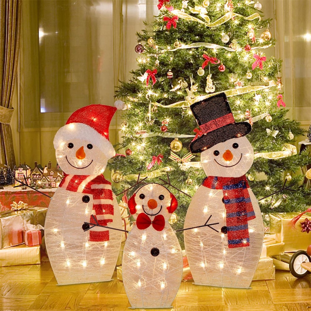 Décorations de Noël pour jardin,lot de 3 bonhommes de neige pré-assemblés et lumineux,lumières LED chaudes,pour décorations intérieures et extérieures - 4