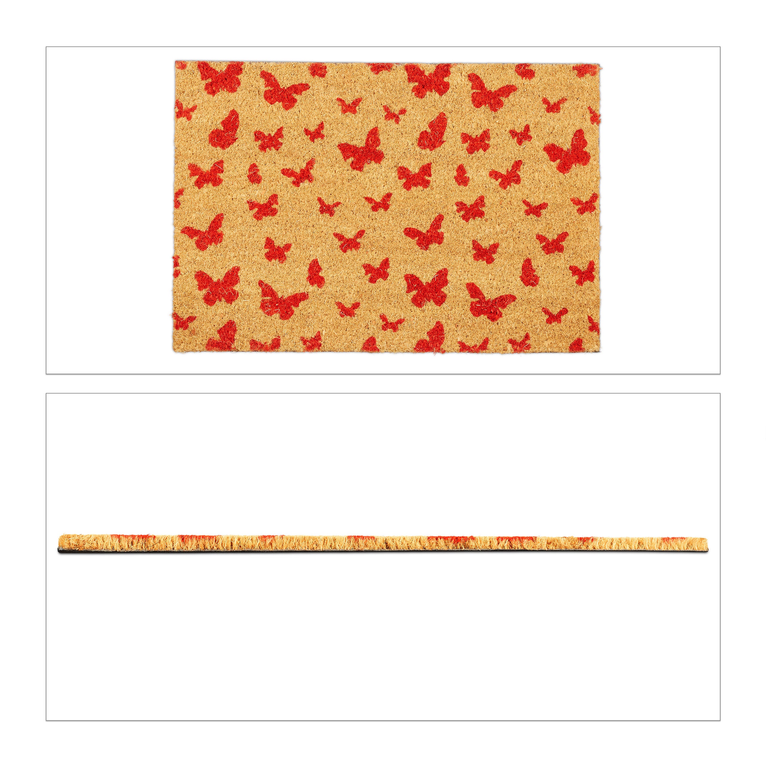 Relaxdays Paillasson coco, 40x60 cm, tapis d’entrée motif papillon, antidérapant, intérieur et extérieur, nature/rouge - 8