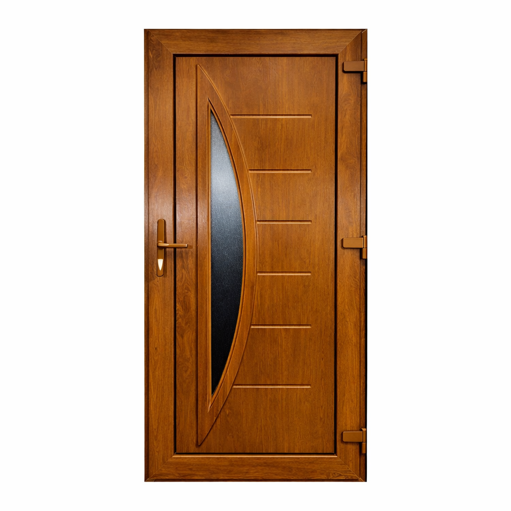 Puerta de entrada roble MG5 en PVC L90x H210, Apertura de tirar a la derecha (vista interior) - 2