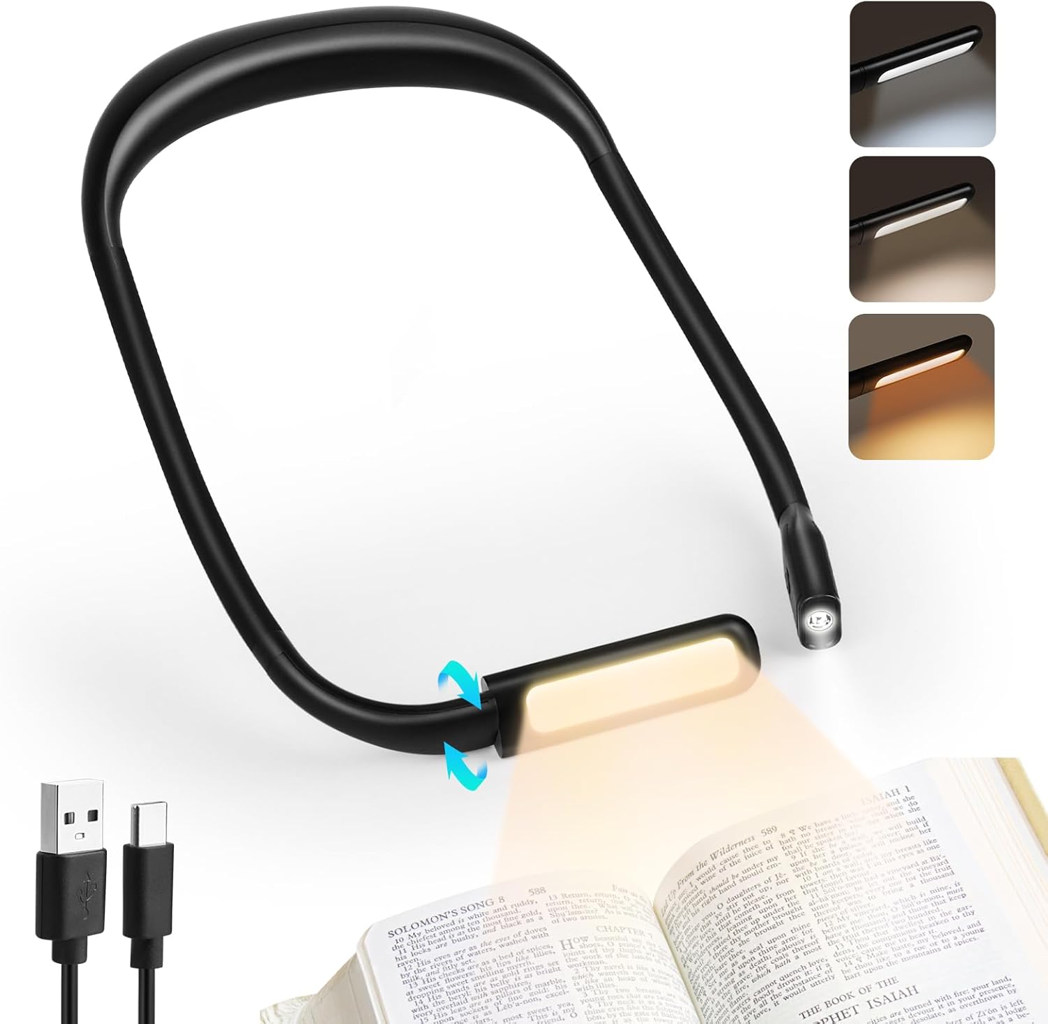 Lampe De Lecture LED Rechargeable Par USB, 3 Couleurs Et 3 Niveaux De Luminosite Reglables En Continu Protection Des Yeux 97153640