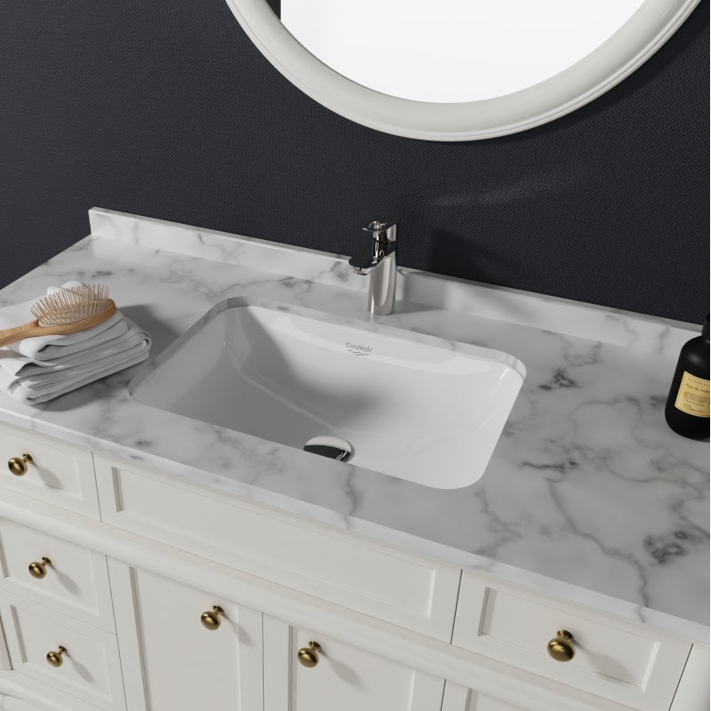 Vasque à encastrer sous plan 55 cm en céramique blanche - Taormine - 2