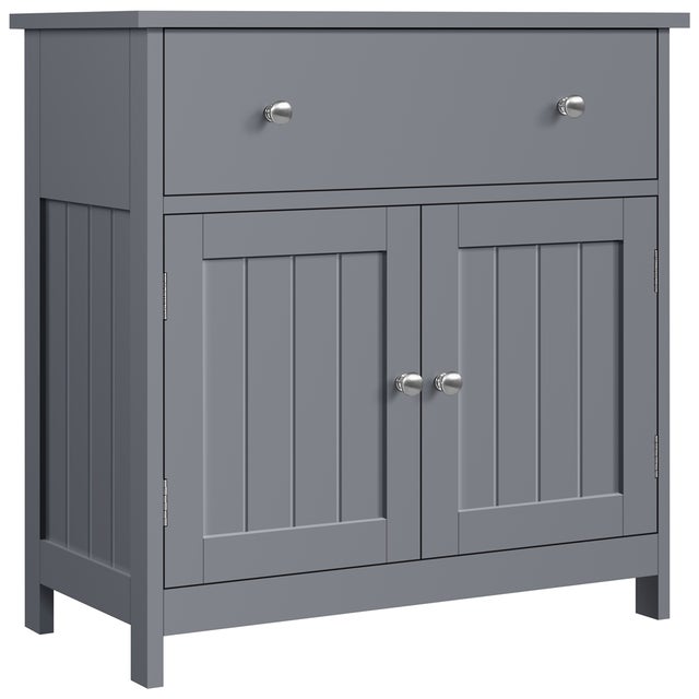 Meuble sous Lavabo sur Pieds avec Tiroir Placard de Rangement Portes Battantes, Gris Foncé YAHEETECH