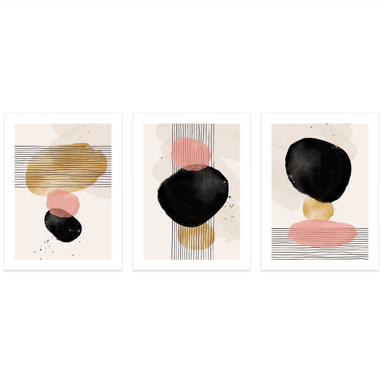 Lot de 3 Affiches / Posters Triptyque - Moderne 3617681106302 - Bordure Noire et Blanche - 3 Affiches - 70x100 cm (Cadres non fournis) - 3