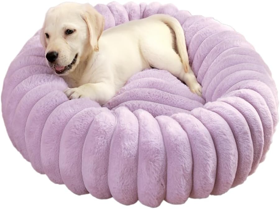 Cama redonda para perros y gatos en suave tela morada de 50 cm de - Main Image