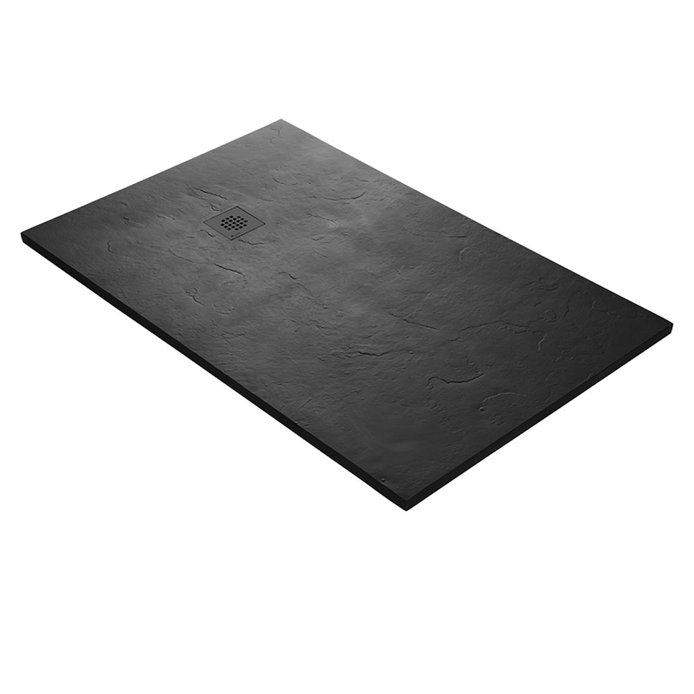 Plato de ducha resina 120 x 80 cm negro efecto pizarra - rejilla cuadrada decentrada