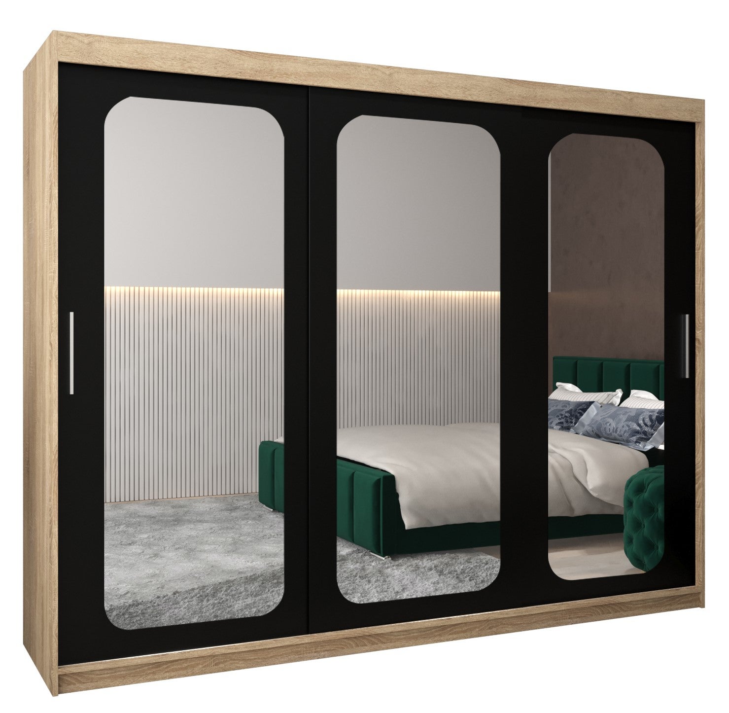 Szafa przesuwna garderoba PROMO T3 250 x 62 x 200 cm Sonoma + Czarny - Abiks Meble