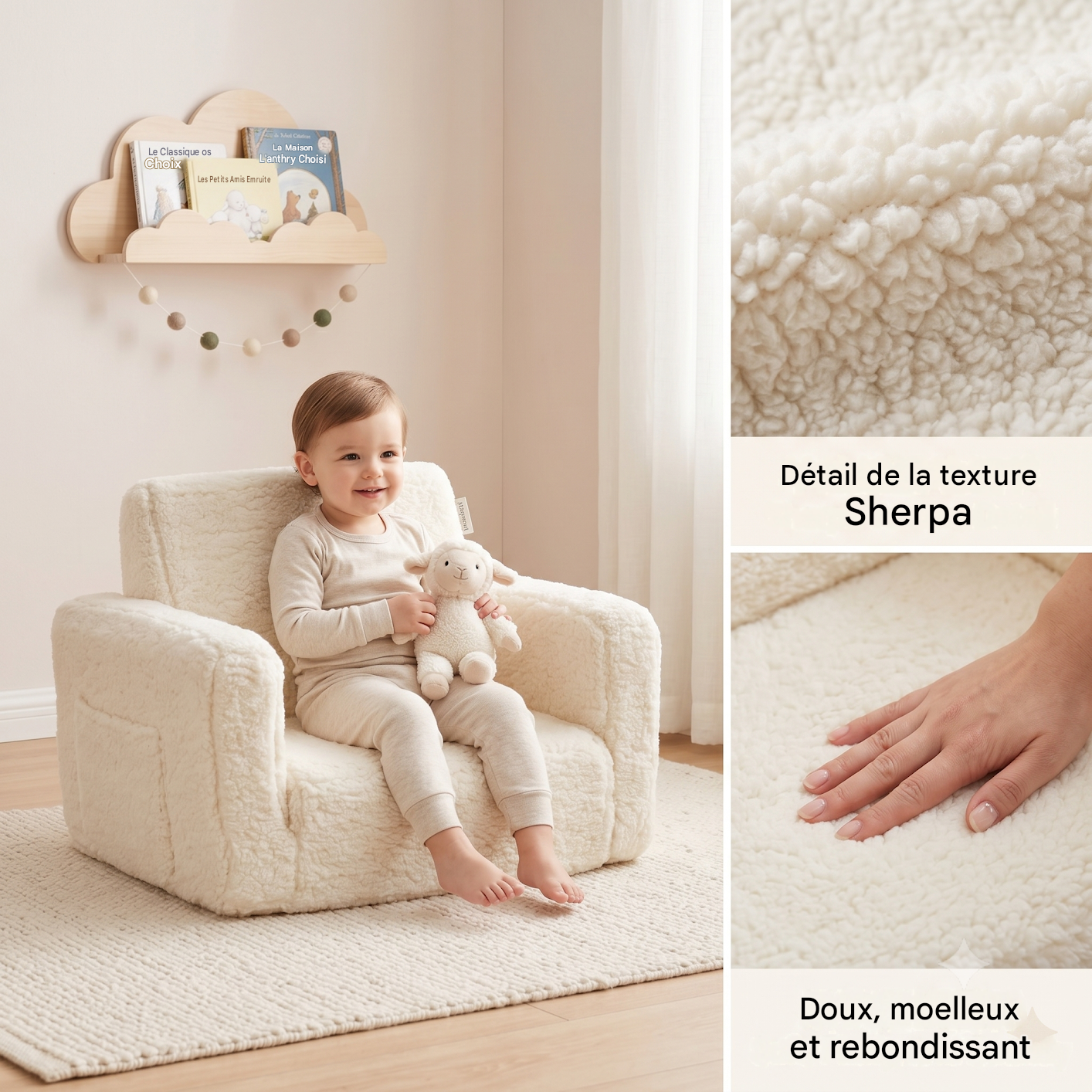 Fauteuil Enfant Convertible en Canapé-lit 2-en-1 Sherpa Doux, Cadeau Parfait pour Anniversaire et Fête des Enfants - 2