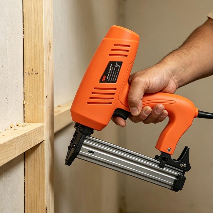 Pistol electric de batut cuie F30 de 220 V și 600 W, mâner ergonomic antiderapant, reglare a presiunii, fereastră de vizualizare