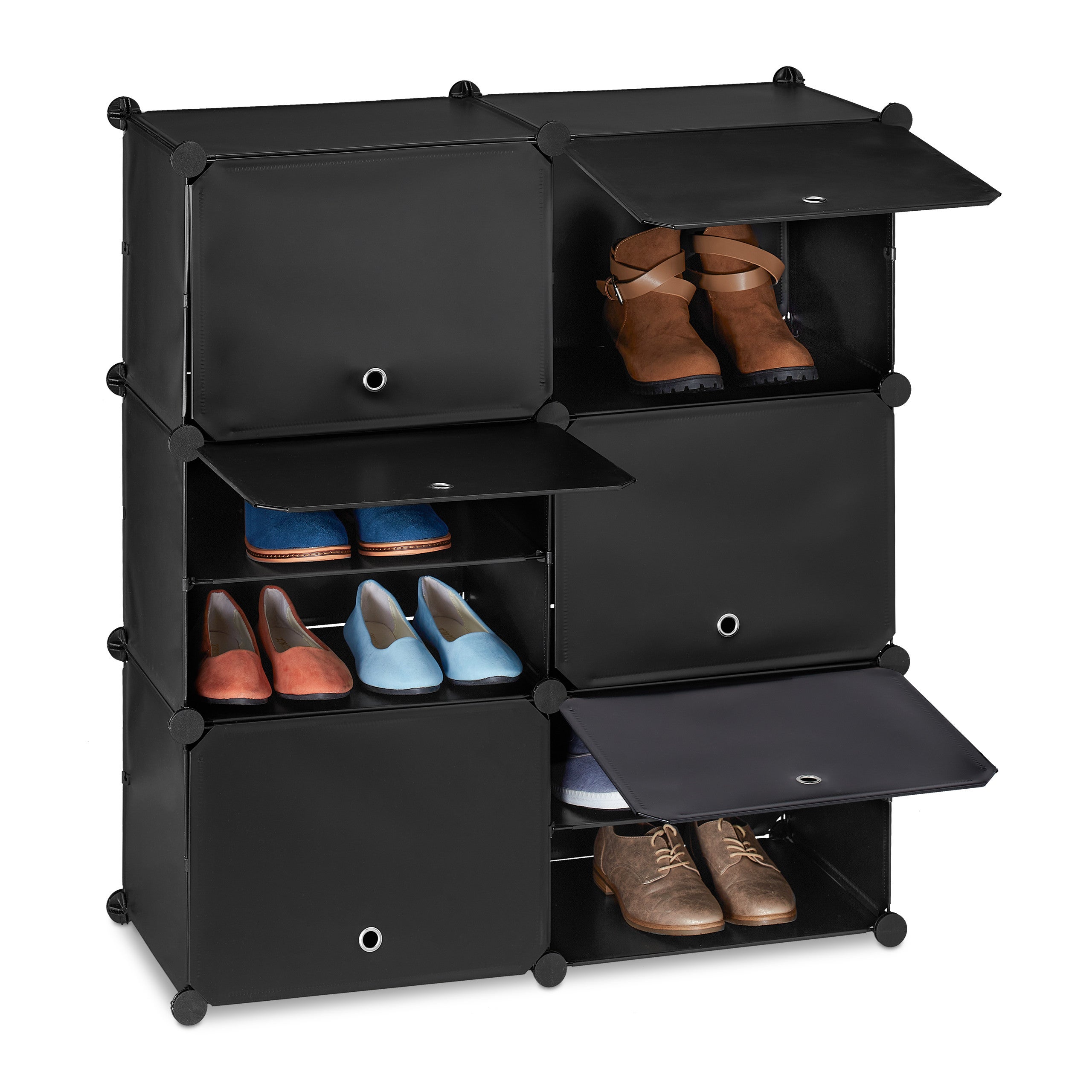 Relaxdays Étagère à Chaussures Moderne 12 Compartiments - 6 Portes, Blanc-Noir, 95x85x32 Cm