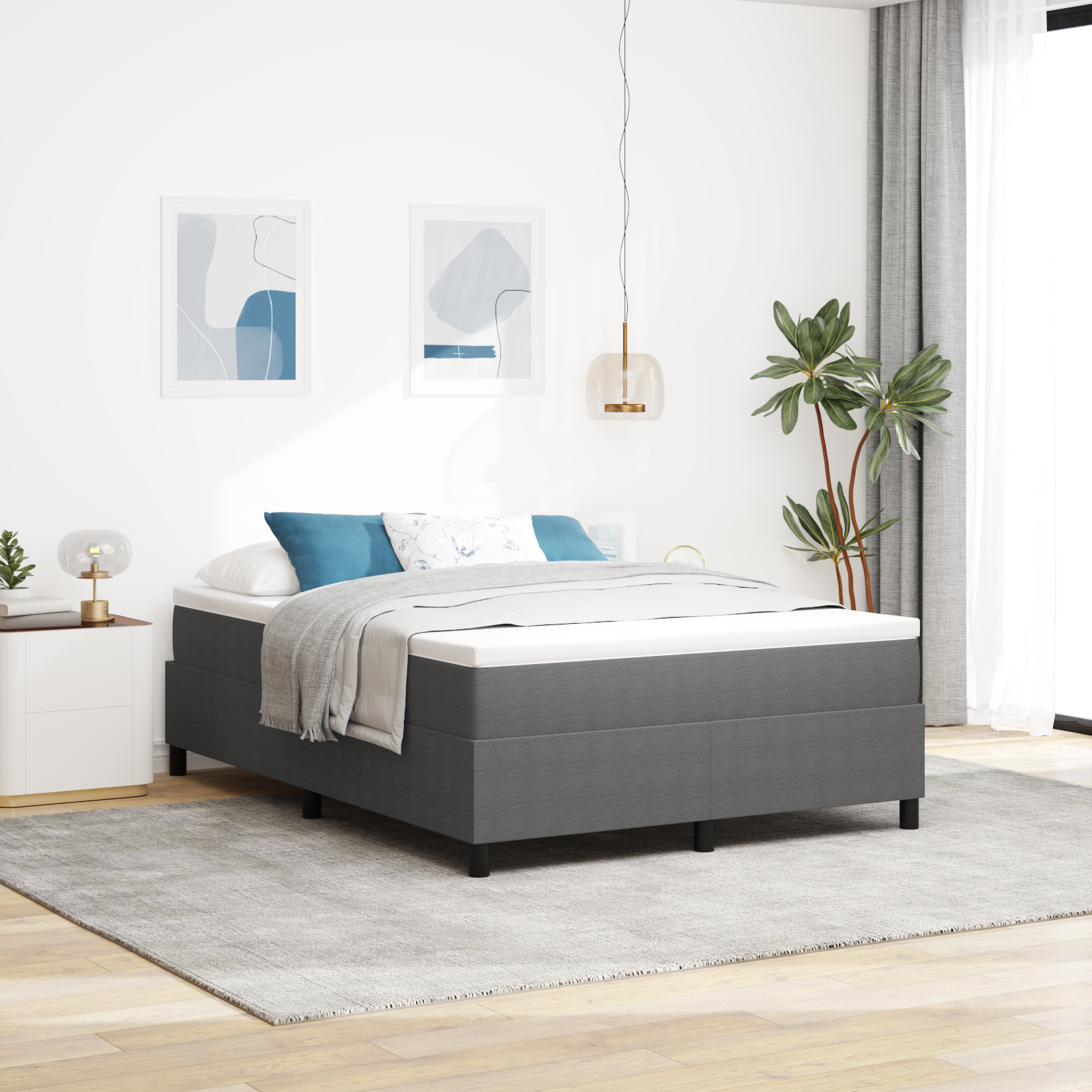Cadre De Lit à Ressorts 160x200 Cm En Velours Gris Clair - Sommier Avec Lattes, Pieds Robustes, Design Moderne