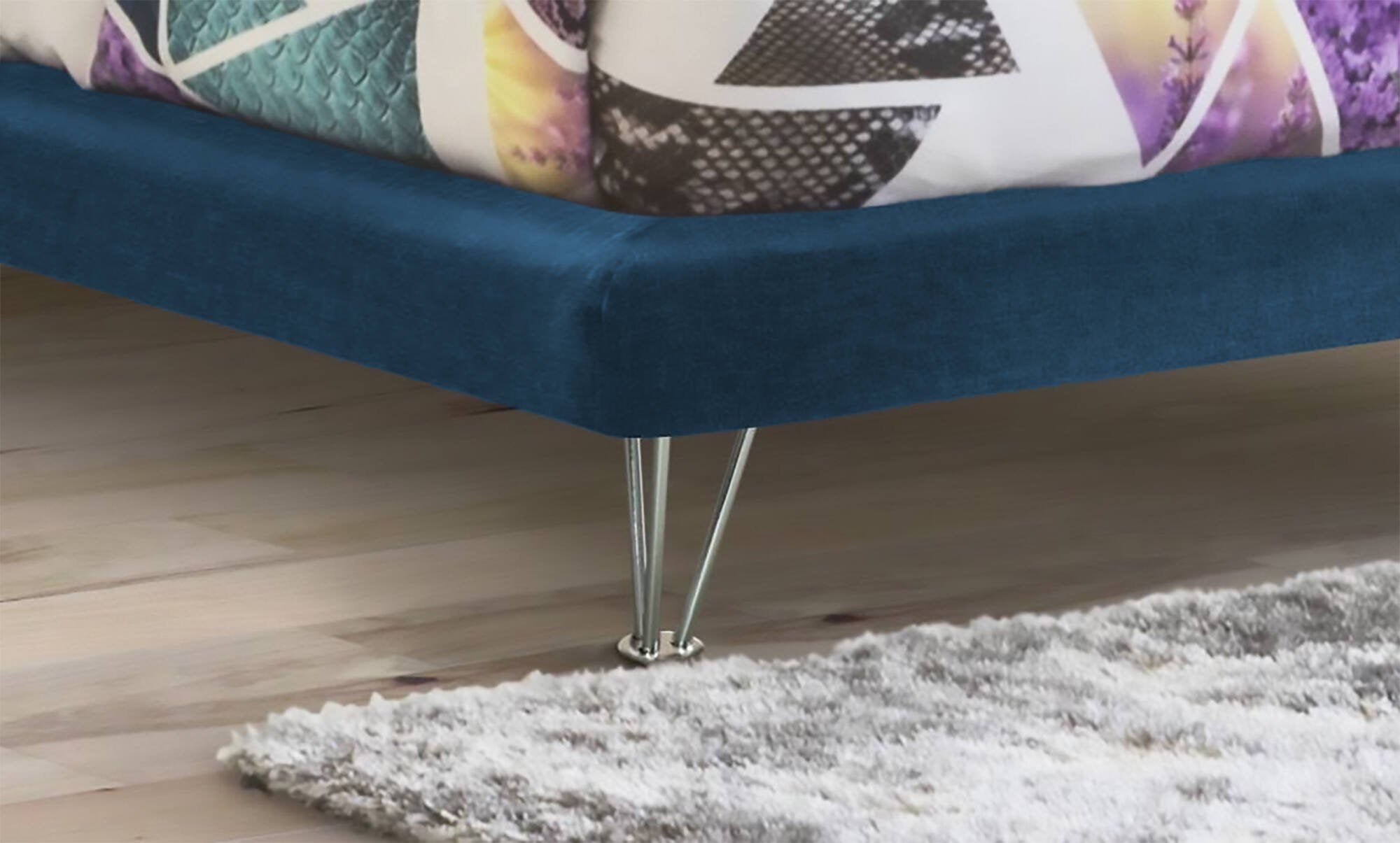 Lit double Arbatrax, Lit fixe en tissu avec pieds, 100% Made in Italy, adapté pour matelas 160x190 cm, Bleu - 4