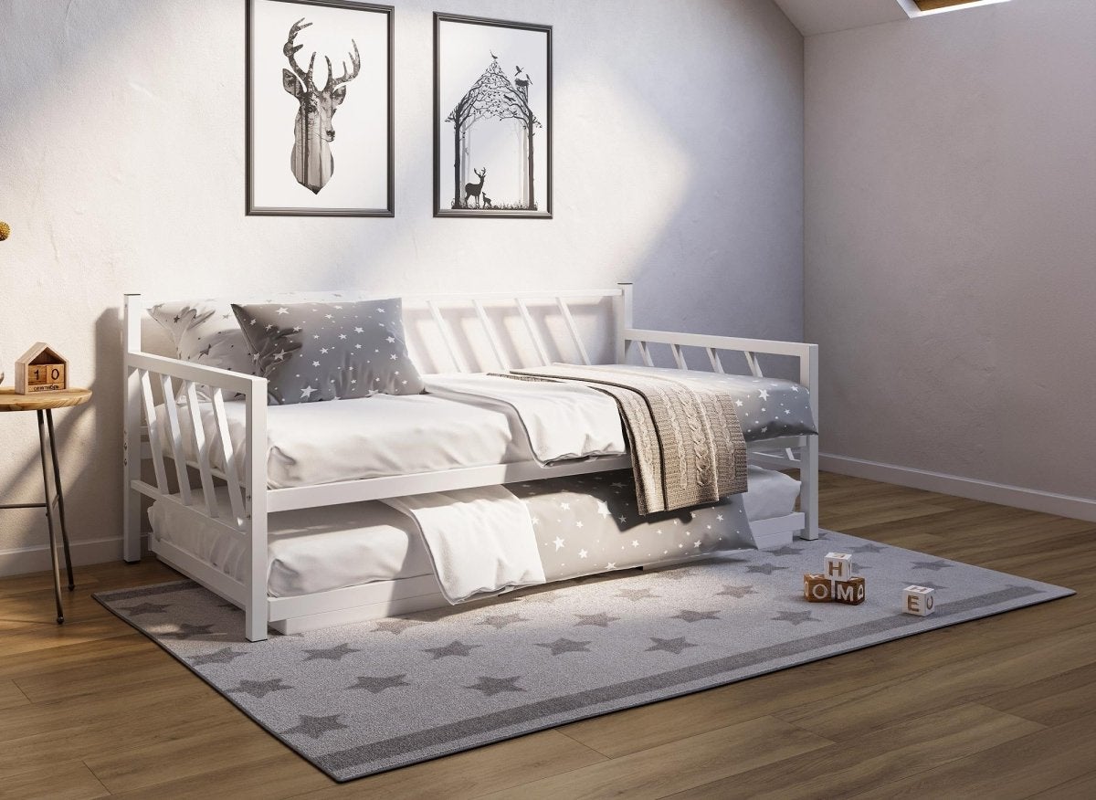 Lit banquette gigogne bois massif blanc 90x200 cm Alma | Maisons du Monde