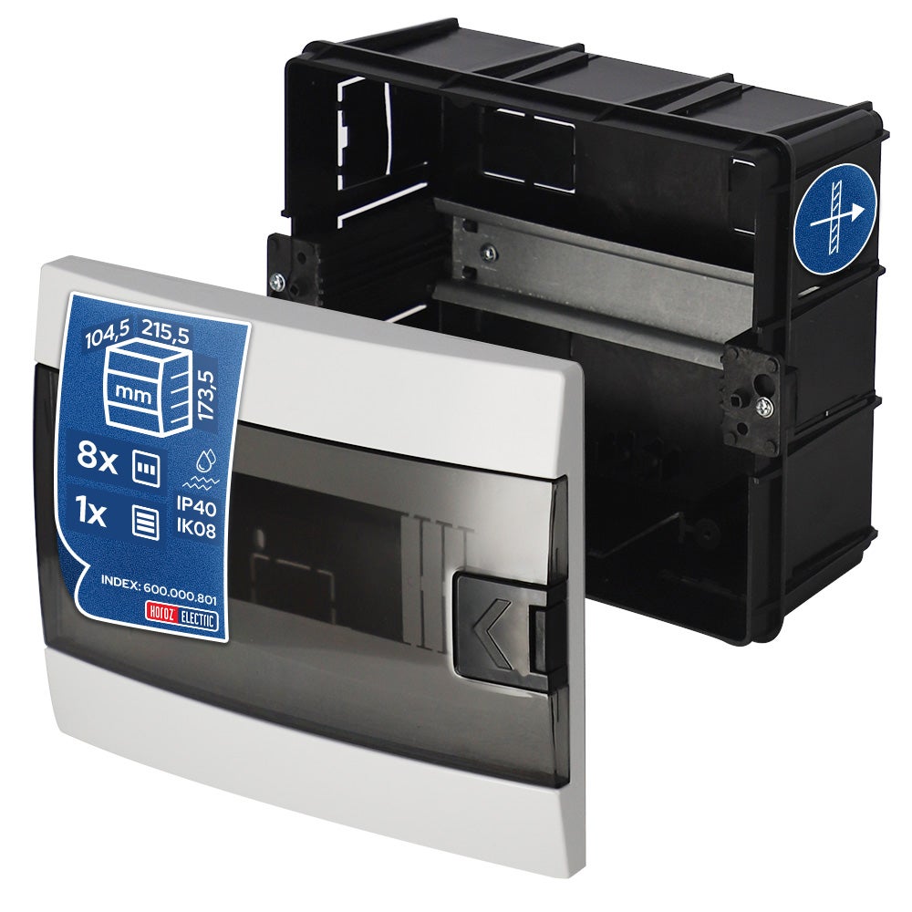 Rozdzielnica elektryczna podtynkowa 8-modułowa biała dymna 215,5x173,5x104,5mm HOROZ ELECTRIC