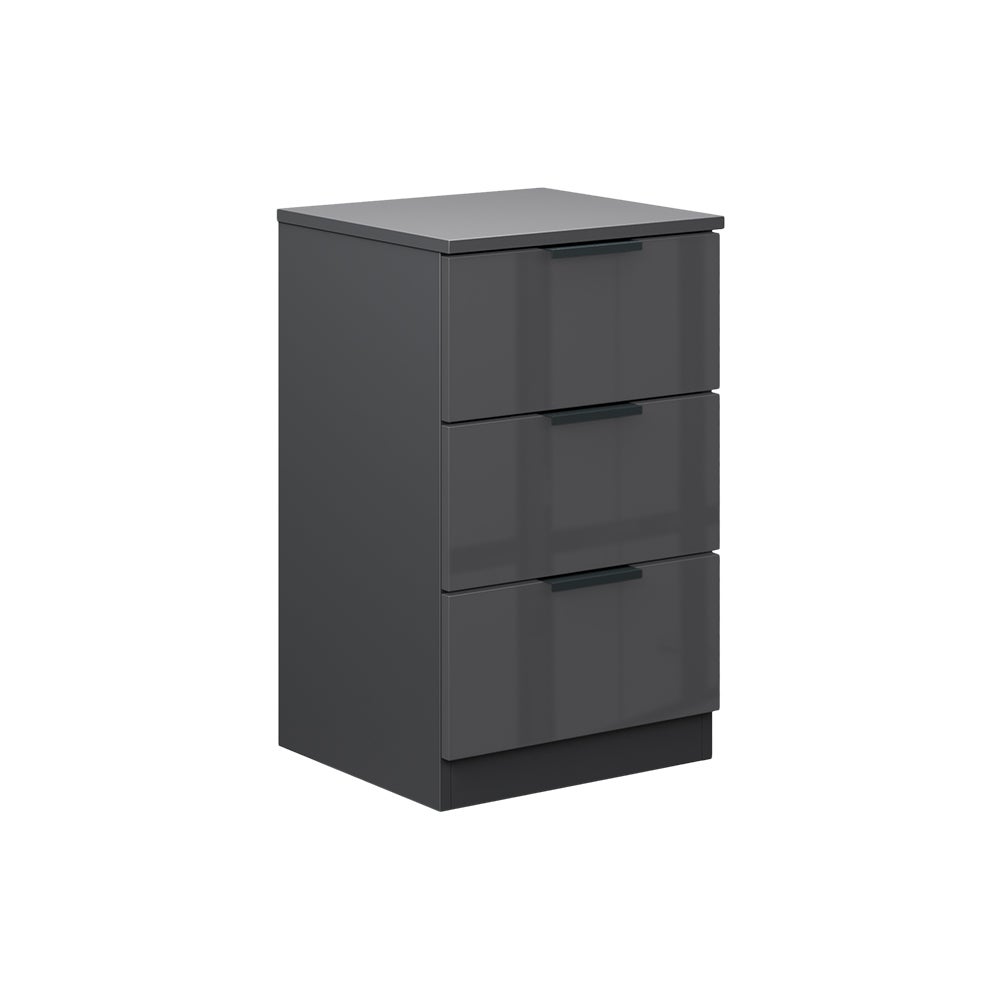 Vicco Stolik nocny Fino, Czarny wysoki połysk, 37.6 x 61.8 cm z 3 szufladami