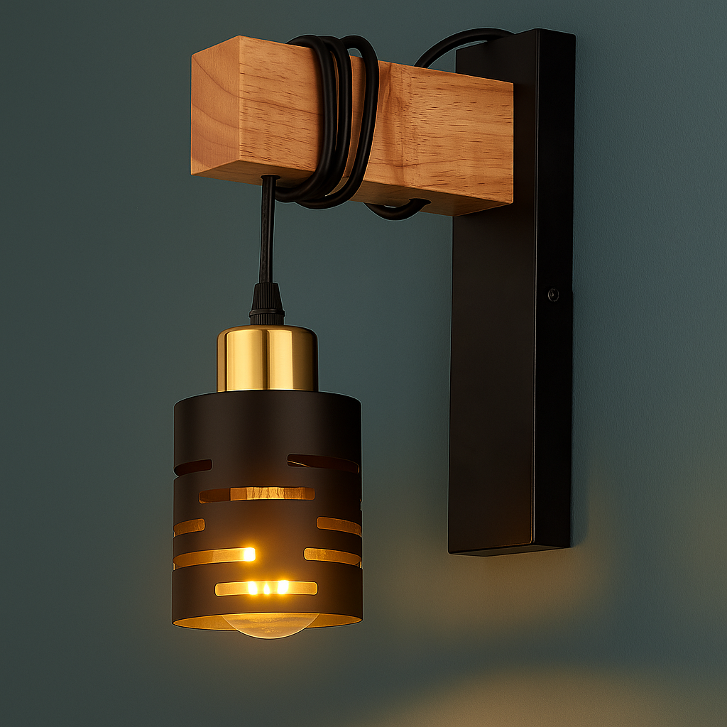 Kinkiet wiszący E27 LED Elen IP20 czarny złoto drewno lampa do domu MasterLED - 5