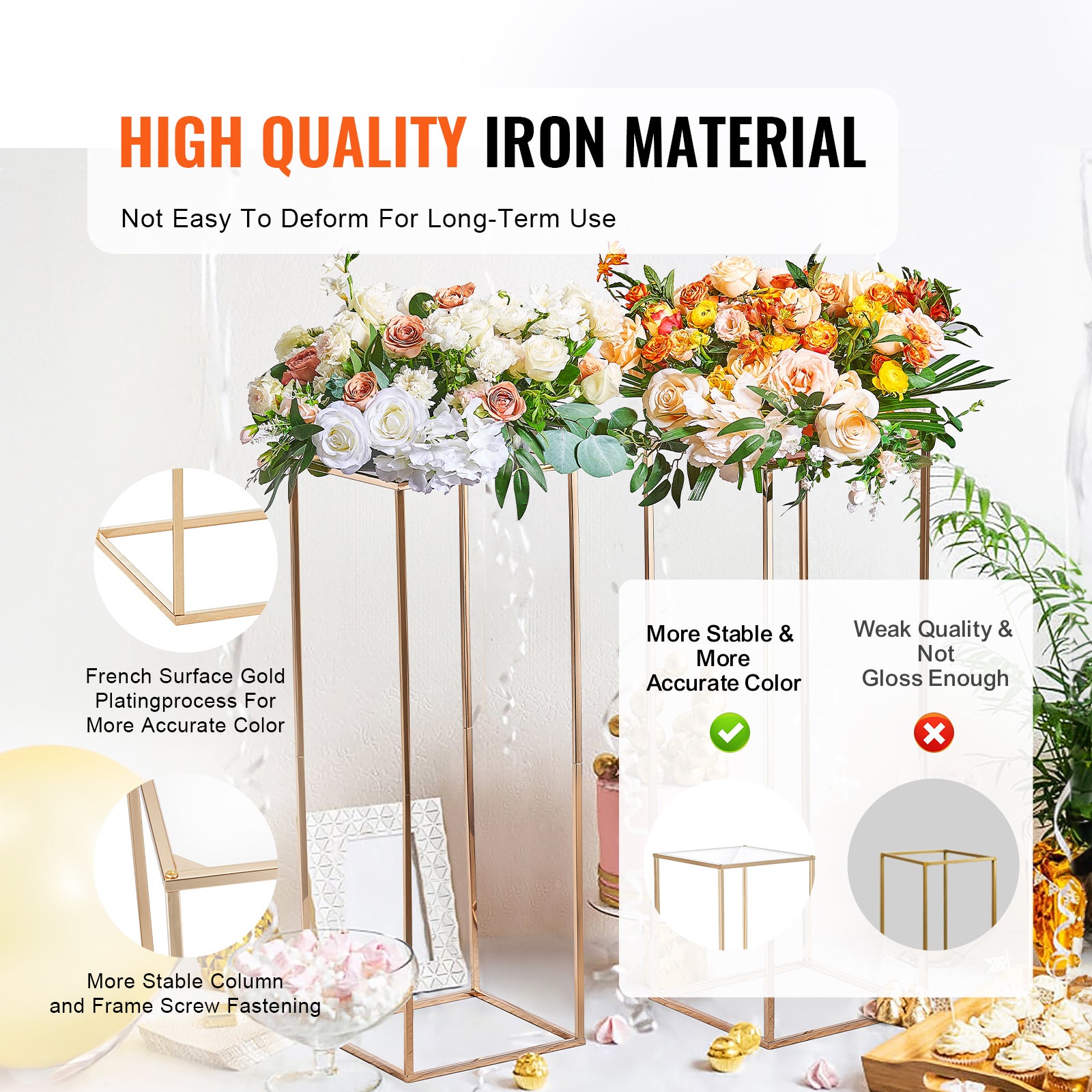 10PCS Support de Fleurs de Mariage VEVOR 80 cm Porte-fleurs Métal Doré Centre de Table Mariage Vase Géométrique Stratifié Acrylique Présentoir Floral - 3