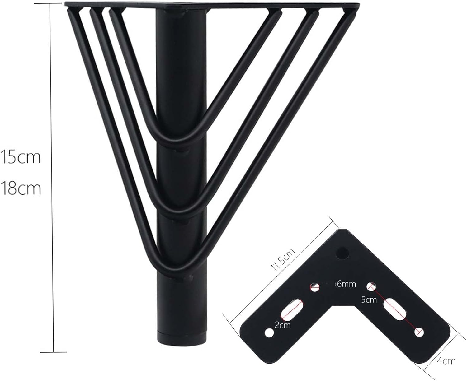 4 pernas de móveis de metal preto, pernas de mesa de centro de 18 cm, E - 4