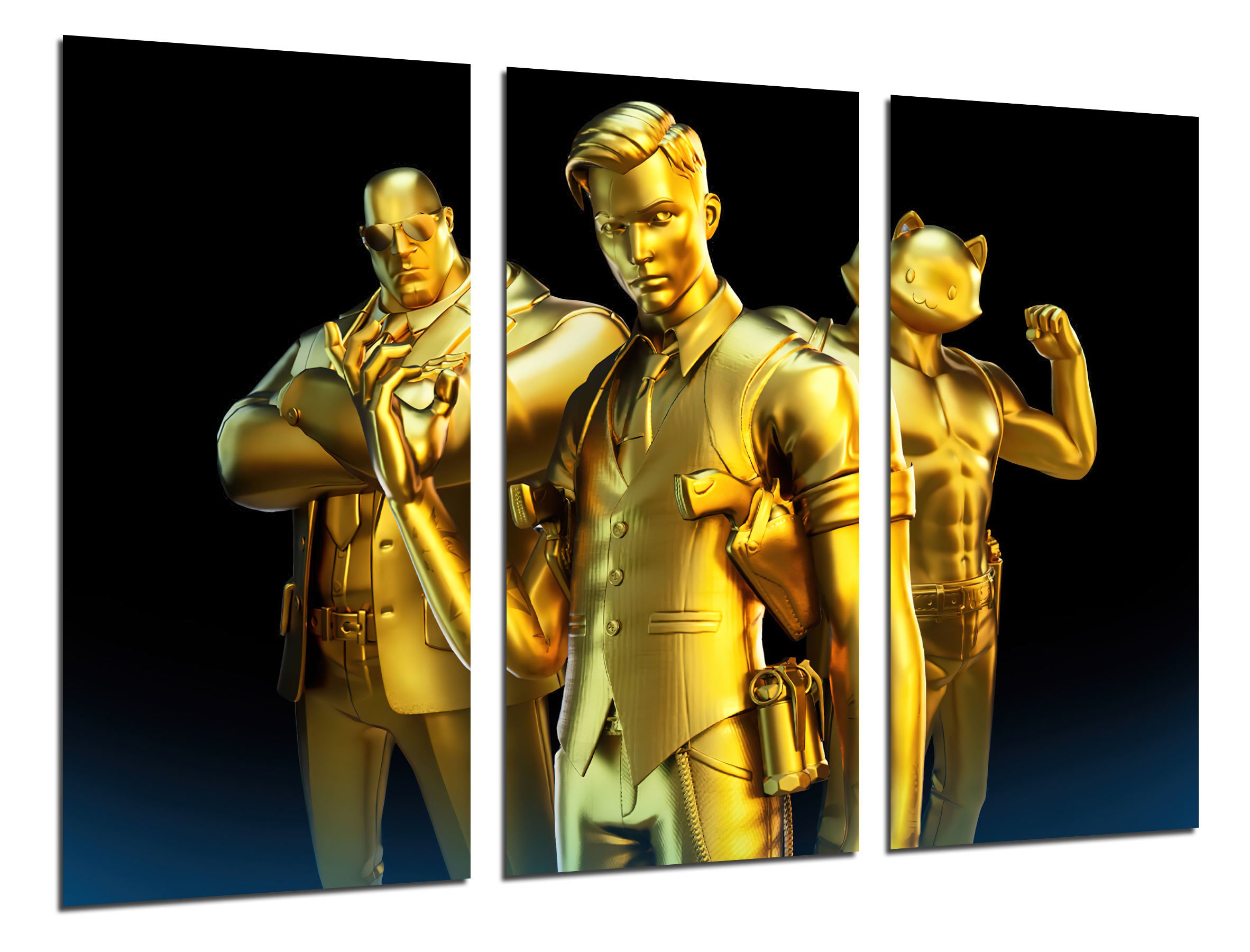 Set cuadros vídeo juego, fortnite, epic games, dorado, 2ª temporada,, impresión digital sobre madera
