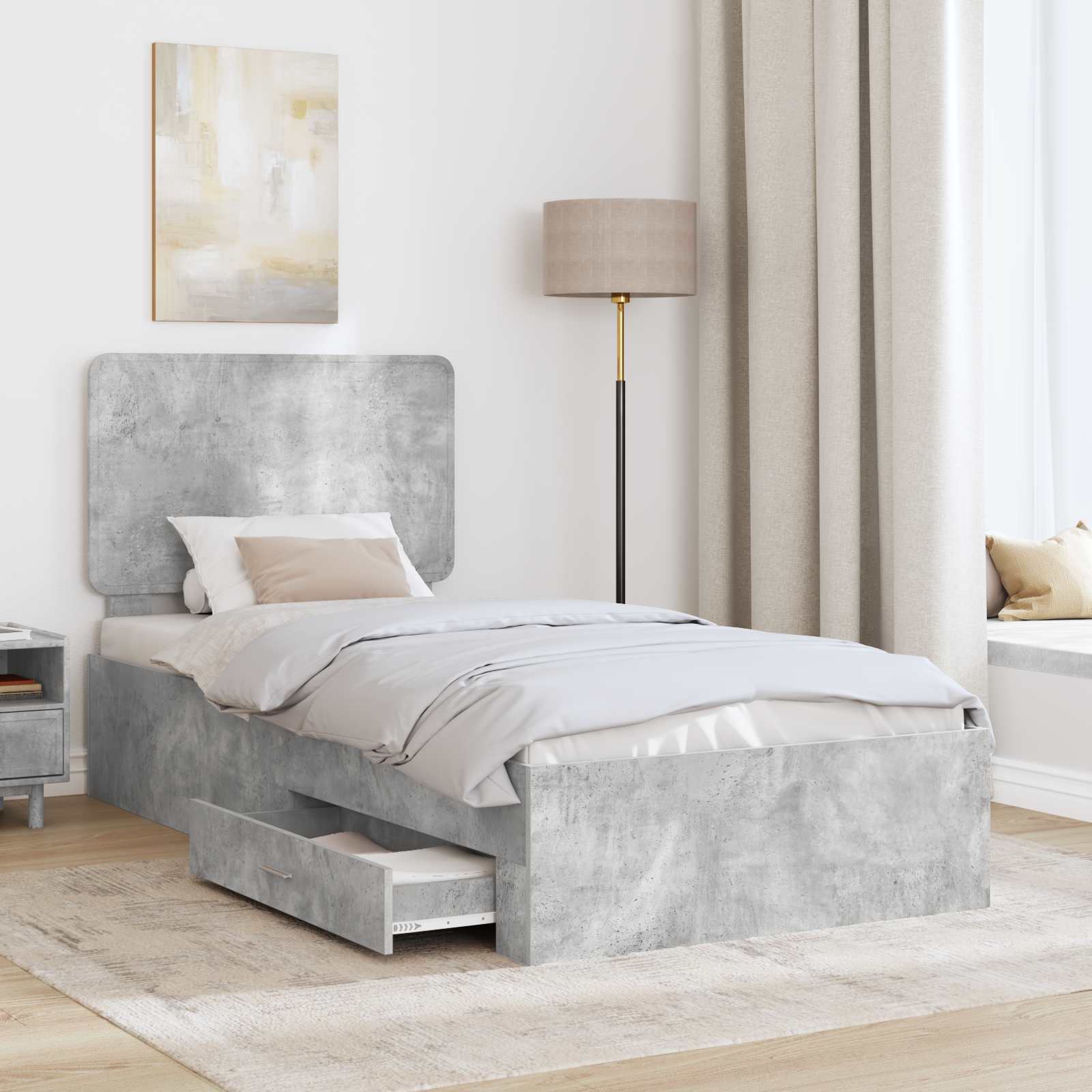 Cadre de lit gris béton 70 x 190 cm panneau de bois - 3