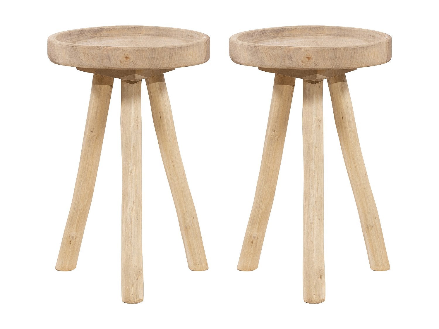 Zestaw 2 stolików ogrodowych dostawianych z drewna tekowego śr. 30 cm - Naturalny jasny - TULUM marki MYLIA