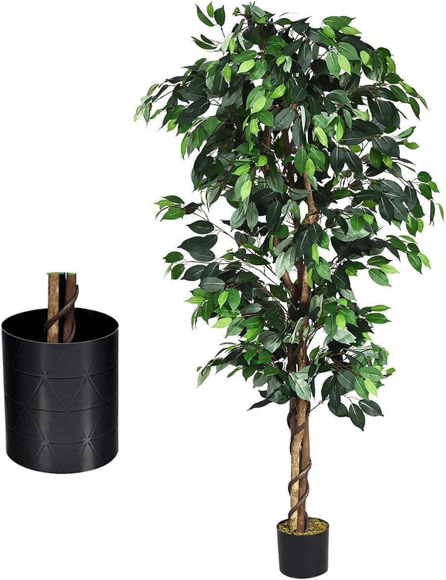 Giantex  Plantas Artificiales De Interior De Exterior, Plantas Artificiales De 120 Cm De Altura, Con 1008 Hojas Para Decoración Del Hogar (180Cm, Ficus) Verde , Leroy Merlin