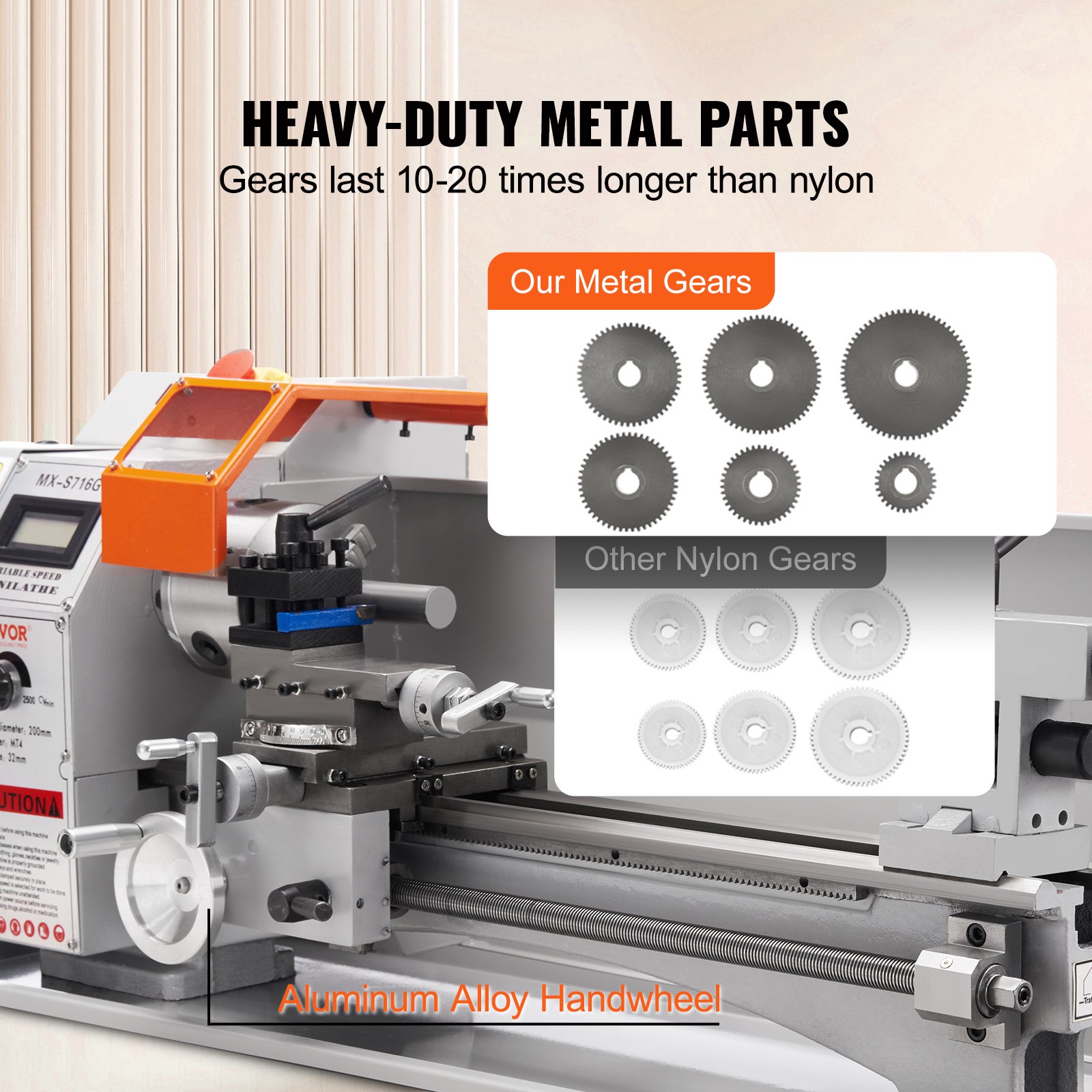 Mini Tour à Métaux de Précision VEVOR 17,8x40,6 cm 150-2500 tr/min Variable Continu 800 W Moteur Sans Balais Mandrin 3 Mâchoires 100 mm Boîte à Outils - 5