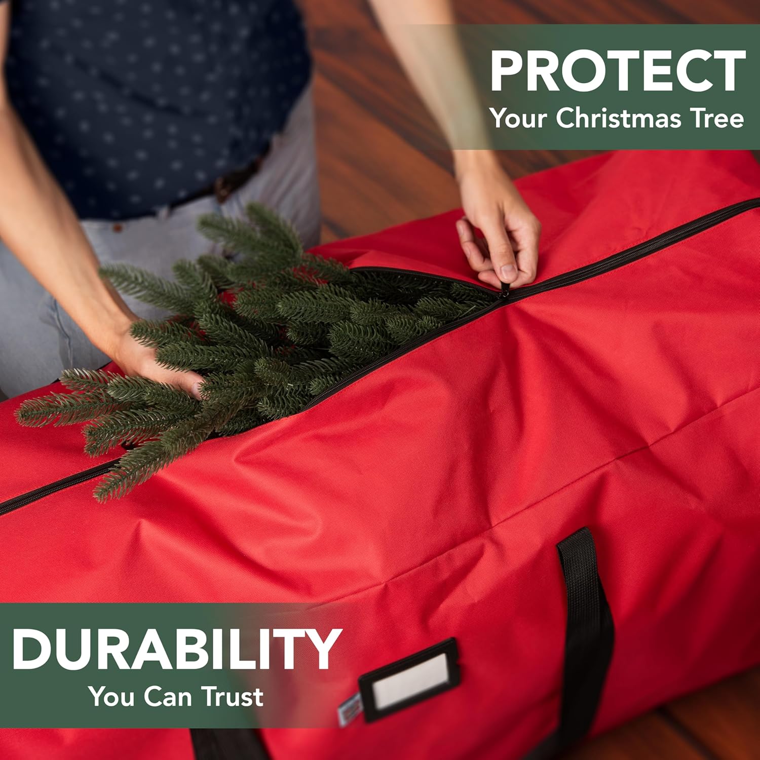 Sac de Rangement pour Sapin de Noël 122x38x51cm, Sac de Stockage Étanche et Anti-Poussière pour Arbre Artificiel, Guirlandes, avec Poignées - 5