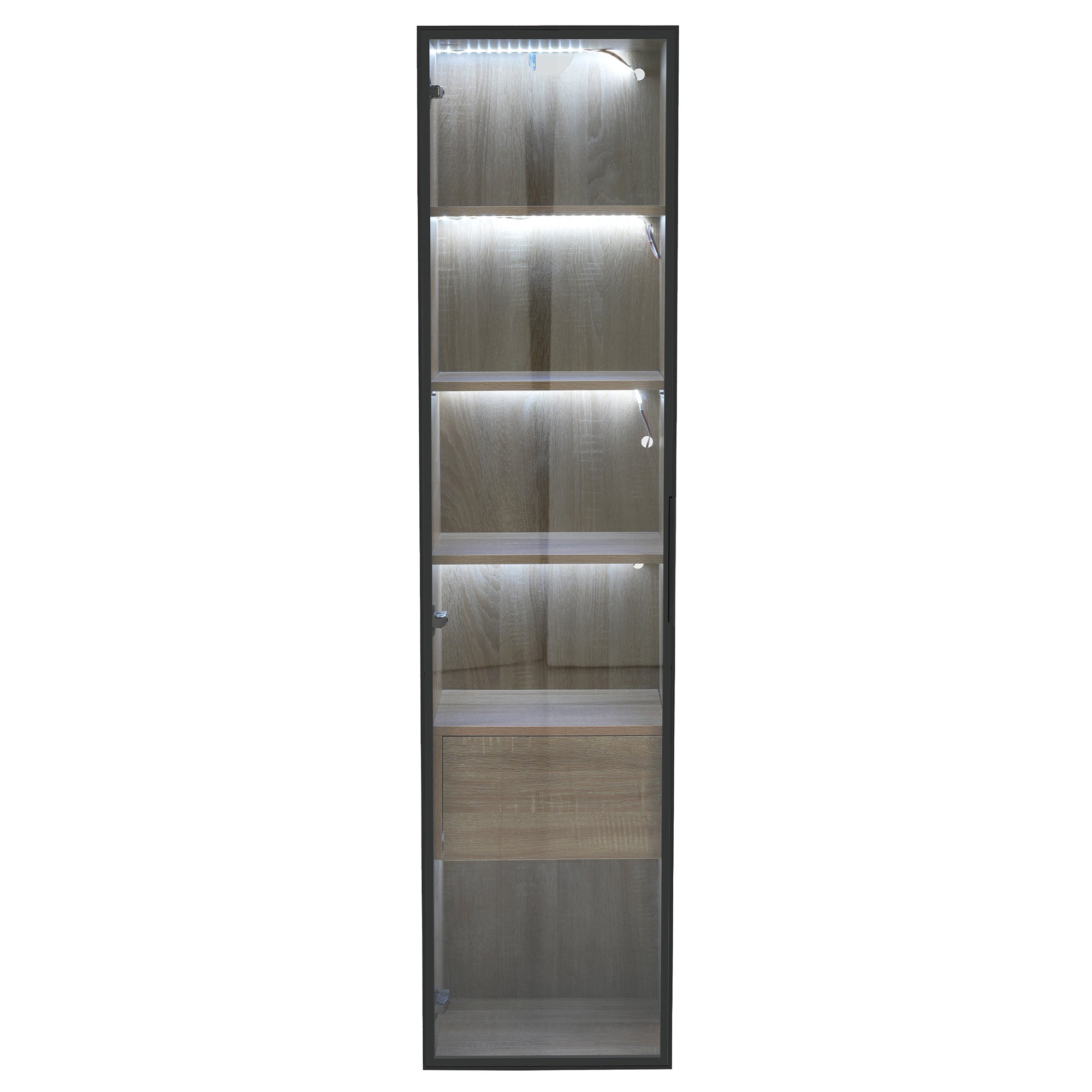 Vitrine Meuble de salle de bain avec LED - 1 porte vitrées - Naturel - 7