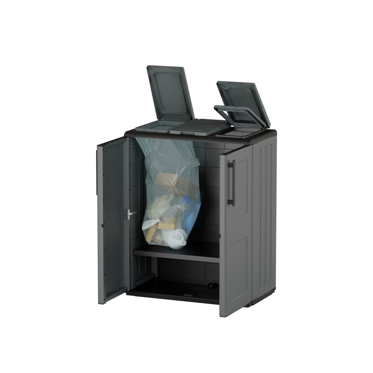 Cache Poubelles de tri Selectif 2 Sacs Meuble mi- hauteur Dim 68 x 37 x 84cm 2 Anneaux de support de sac 2 Portes Art Plast - 7