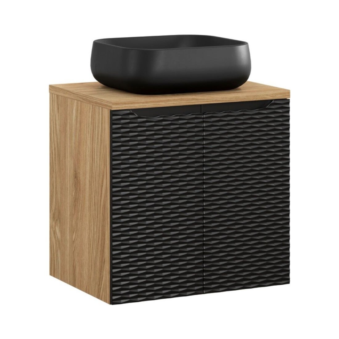 Conjunto de baño yoka negro: mueble bajo lavabo con armario 60cm + encimera para lavabo + lavabo sobre encimera negro