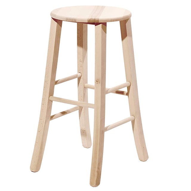 Sgabello grezzo da verniciare alto 67 cm con seduta rotonda e gambe a sciabola