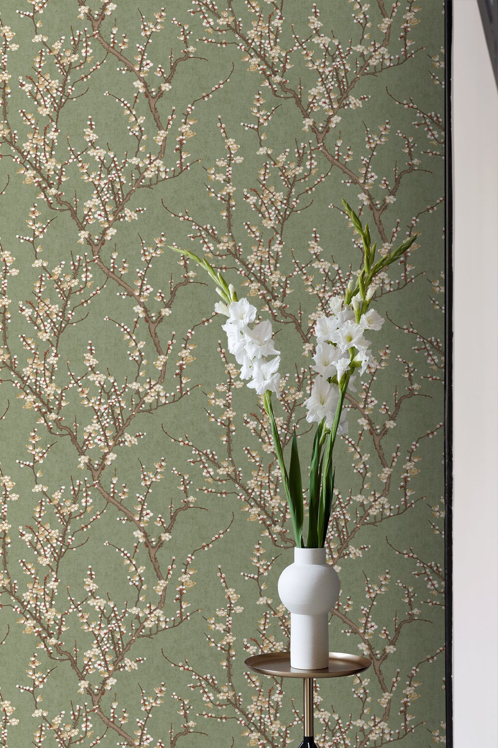 Carta da parati fiori verde oliva grigiastro e bianco - 53 cm x 10 m - Sanders & Sanders - 4