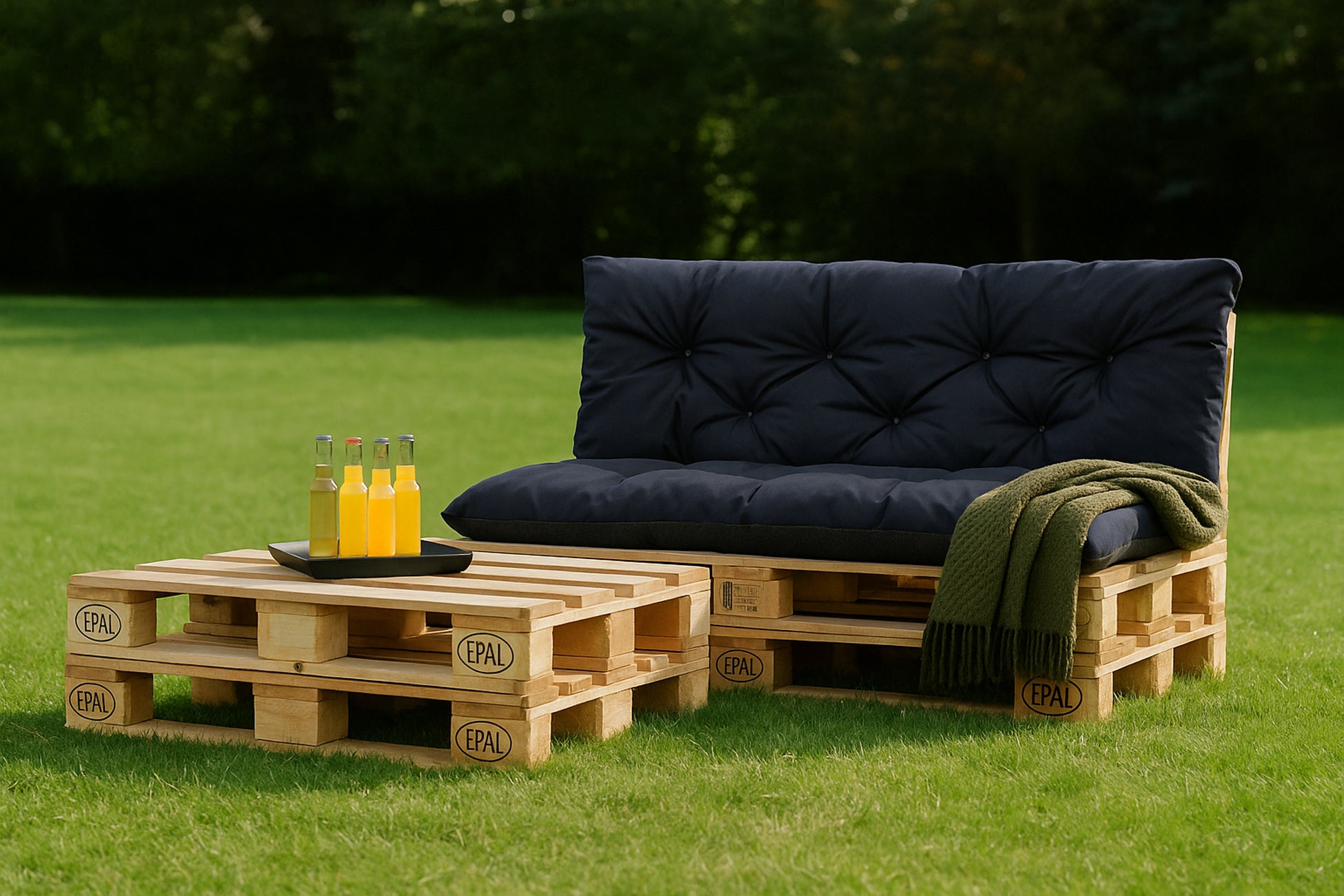 Set Coussins palettes, Assise 120 x 60 et Dossier 120 x 60cm Bleu foncé, coussins canapé / coussin pour palette in / extérieur, SETGARDEN - 4