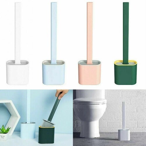 Set di 2 scopini per WC in silicone, scopino da parete, scopino per WC da bagno con manico lungo
