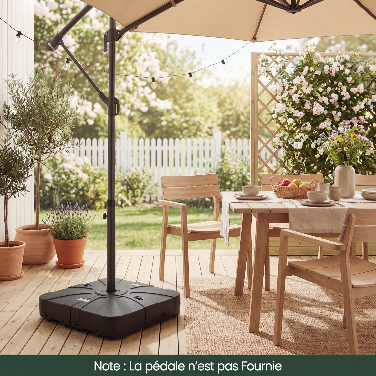 Pied de Parasol Déporté avec roulettes, Base de Parasol en HDPE Portable, Remplissable Eau & Sable 170 KG pour Jardin Terrasse Patio, Noir 88x88x20cm - 7