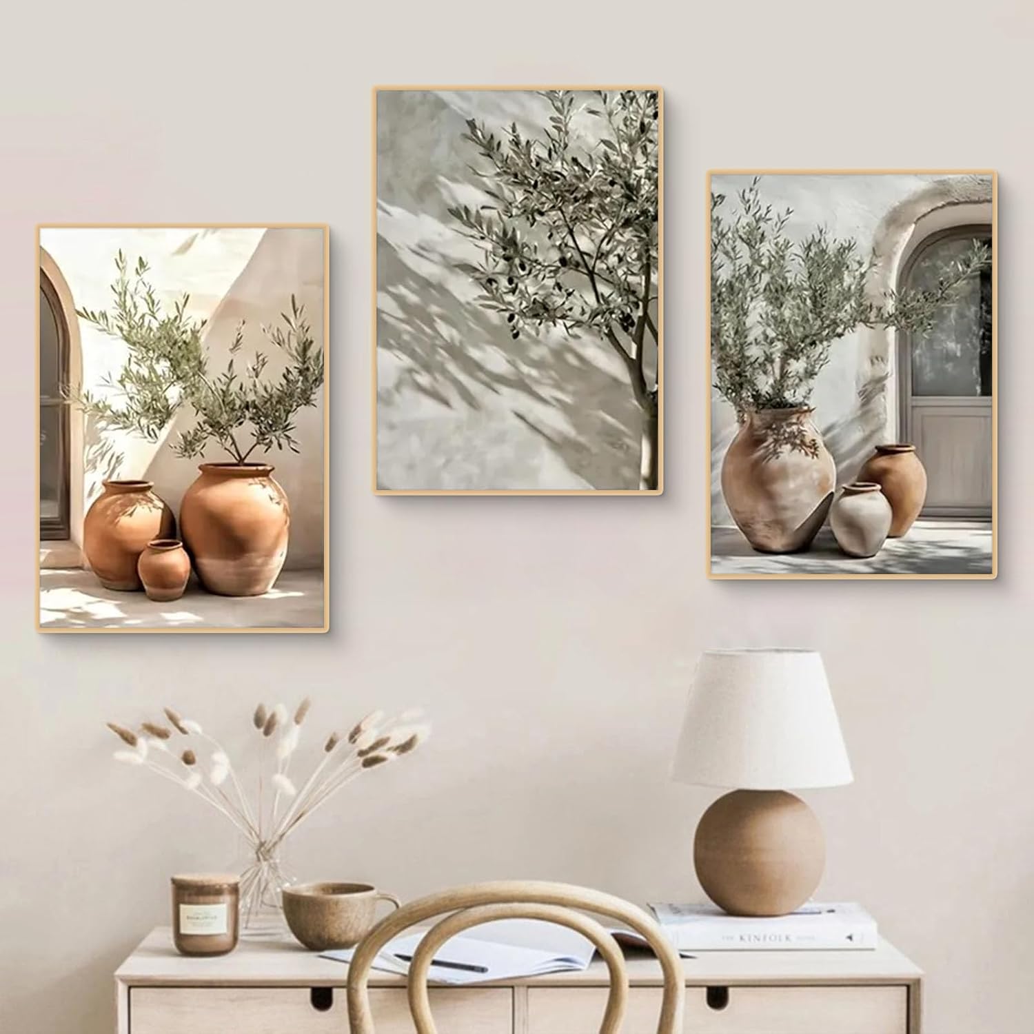 Set de 3 images vintage d'olivier, poster esthétique d'olivier vintage en pot, tableau mural Italie Grèce, décoration murale salon(30x40cm,B) - 4