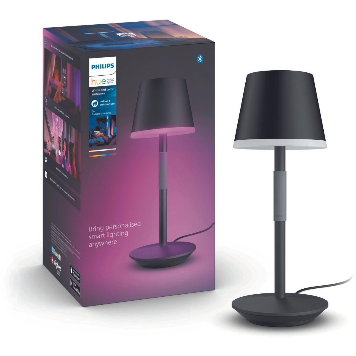 Lampka przenośna Philips Hue W&amp;C GO Czarna z 16 milionami kolorów i 48-godzinną baterią