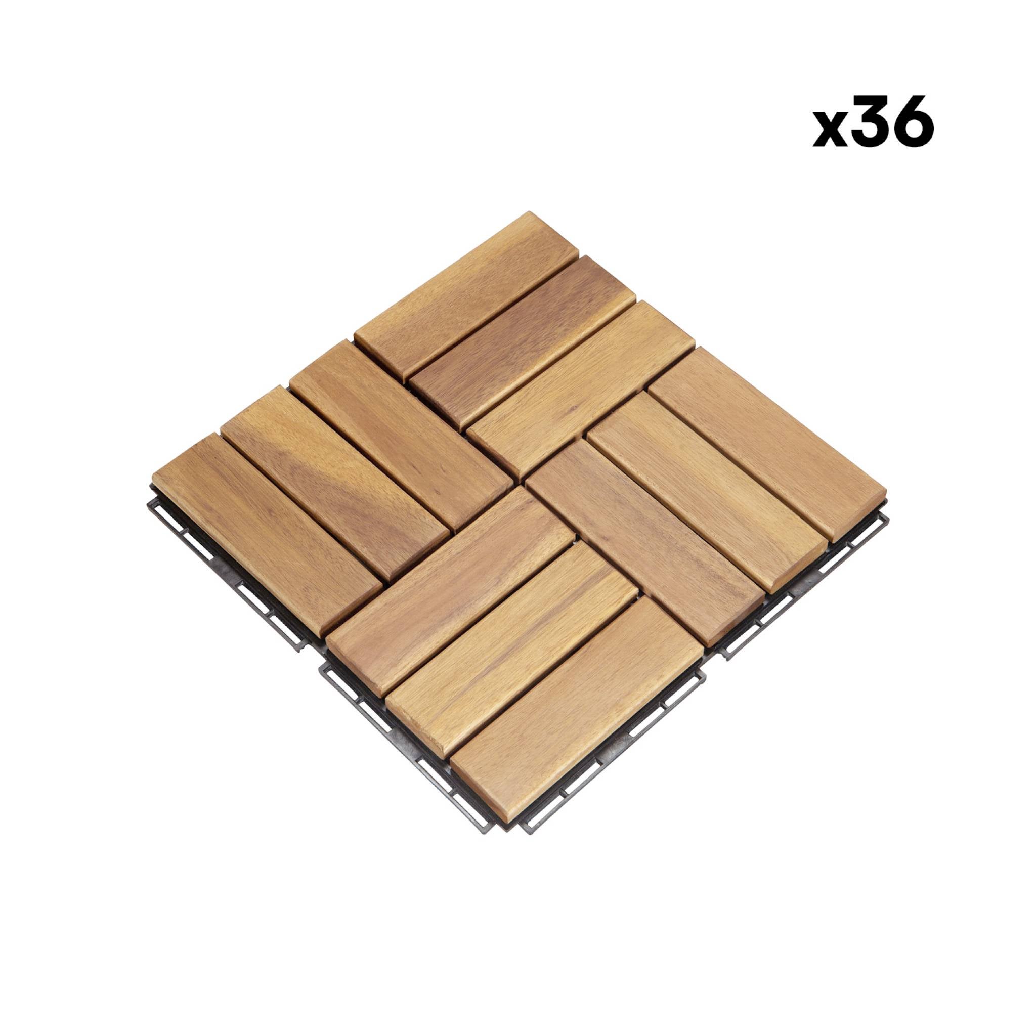 Lot de 36 dalles de terrasses 30x30cm en bois d'acacia. motif carré. clipsables SARRAFO - 3